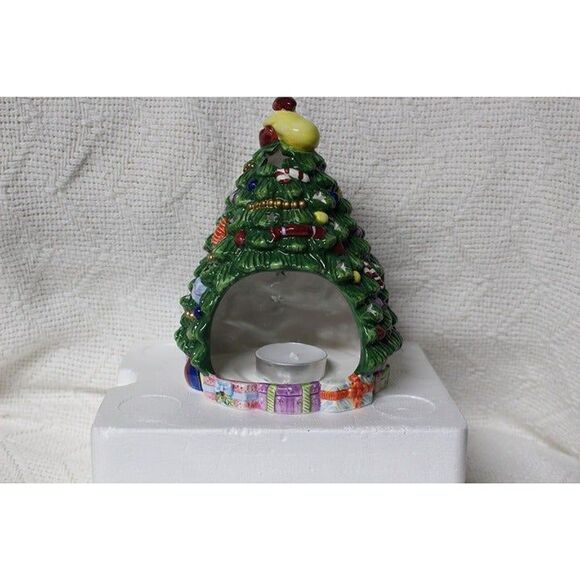 Spode Christmas Tree Hand Painted Tea Light Candle Holder W/Candle (Pre-Owned) - Picture 2 of 4